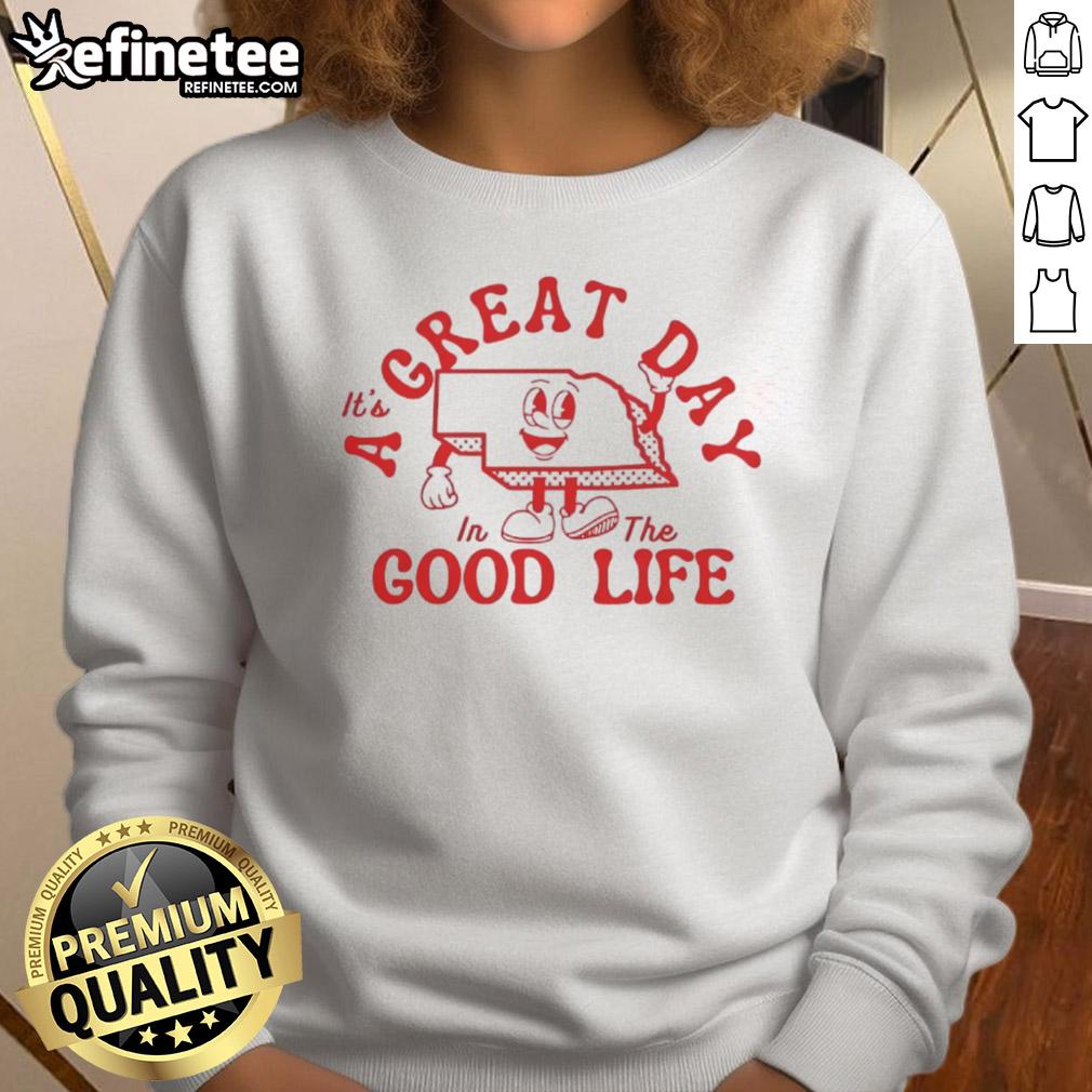 Vintage sweatshirt featuring 'It's a Great Day in the Good Life' design, perfect for casual, stylish outfits.