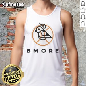 Alt Text: Official Bmore Bird Baltimore Orioles logo tank top featuring a vibrant orange and black design, perfect for fans.