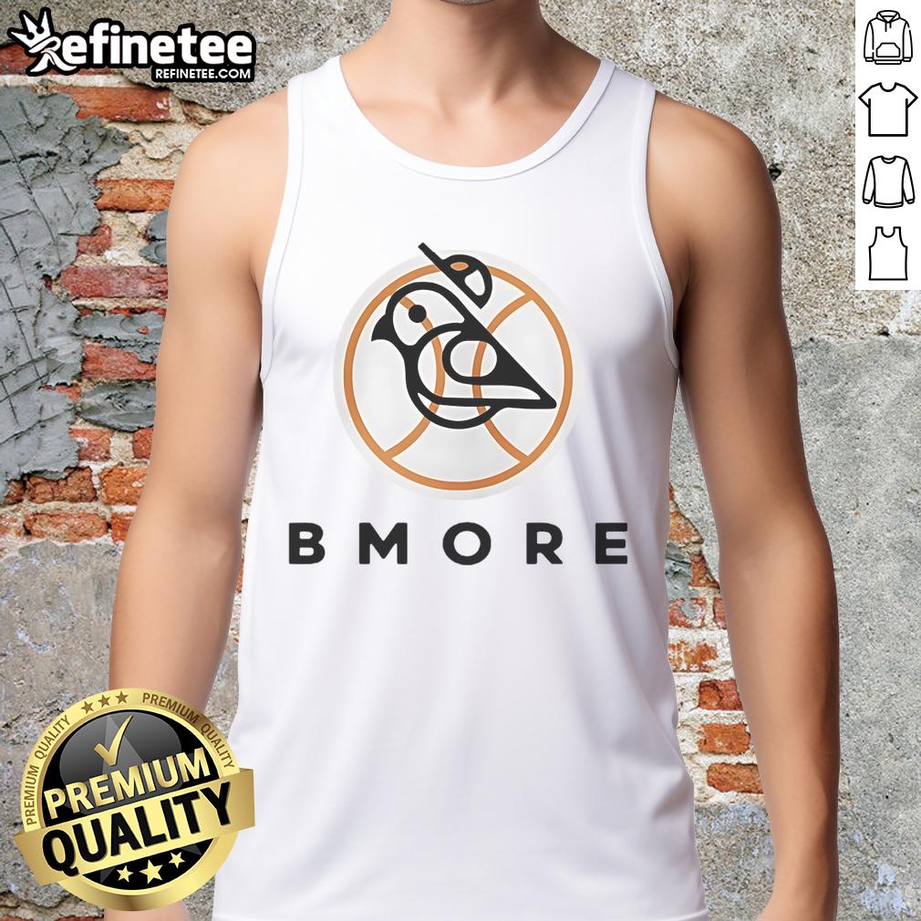 Alt Text: Official Bmore Bird Baltimore Orioles logo tank top featuring a vibrant orange and black design, perfect for fans.