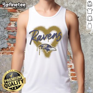Official Baltimore Ravens Football Spray Heart Tank Top featuring a stylish design in team colors for fans and athletes.