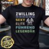Bold German Gemini Typography T-Shirt featuring 'Zwilling Sexy Elite Fhrend Legendr' design for astrology lovers.