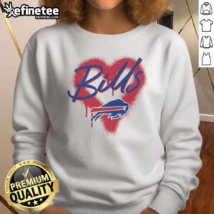 Official Buffalo Bills Football Spray Heart Sweatshirt in vibrant colors, perfect for game day and showing team spirit.