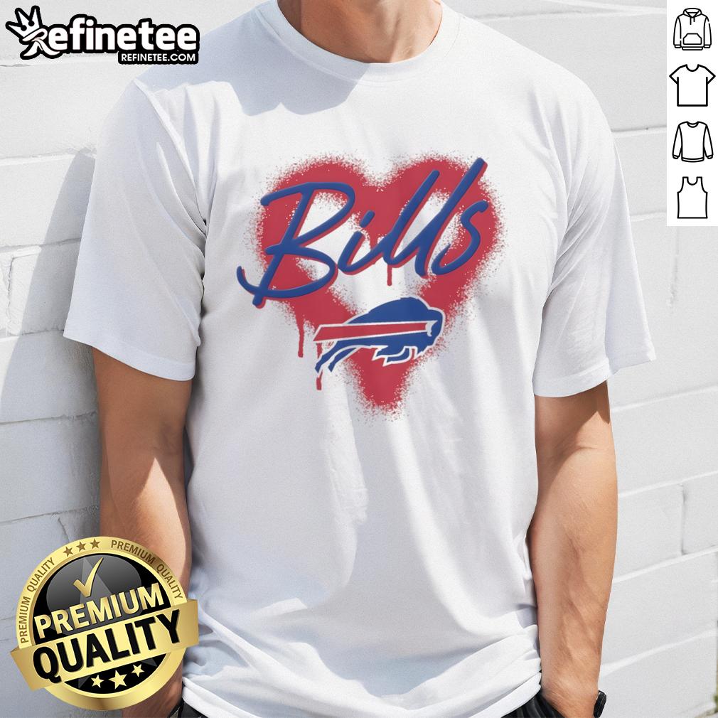 Official Buffalo Bills Football Spray Heart T-Shirt featuring a stylish design for fans of the Buffalo Bills.