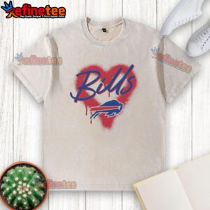 Official Buffalo Bills Football Spray Heart Washed T-Shirt featuring a stylish heart design for fans.