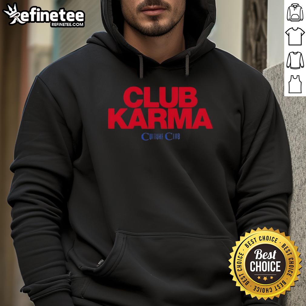 Official Culture Club Karma Black Hoodie featuring iconic logo and stylish design, perfect for fans and fashion lovers.