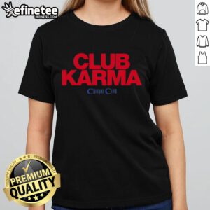 Alt Text: Official Culture Club Karma Black Ladies Tee featuring vibrant graphics and stylish design for women fans.