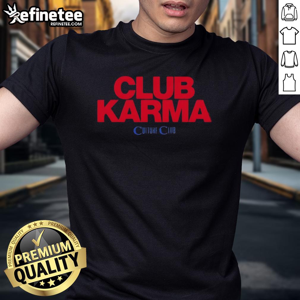 Official Culture Club Karma Black T-Shirt featuring vibrant graphic design and comfortable fit for fans of the band.