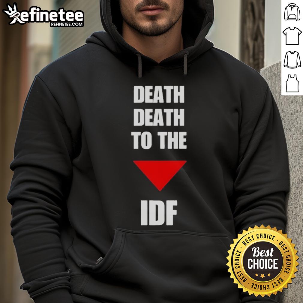 Official Death To The IDF Hoodie featuring bold text design, perfect for statement streetwear and activism.
