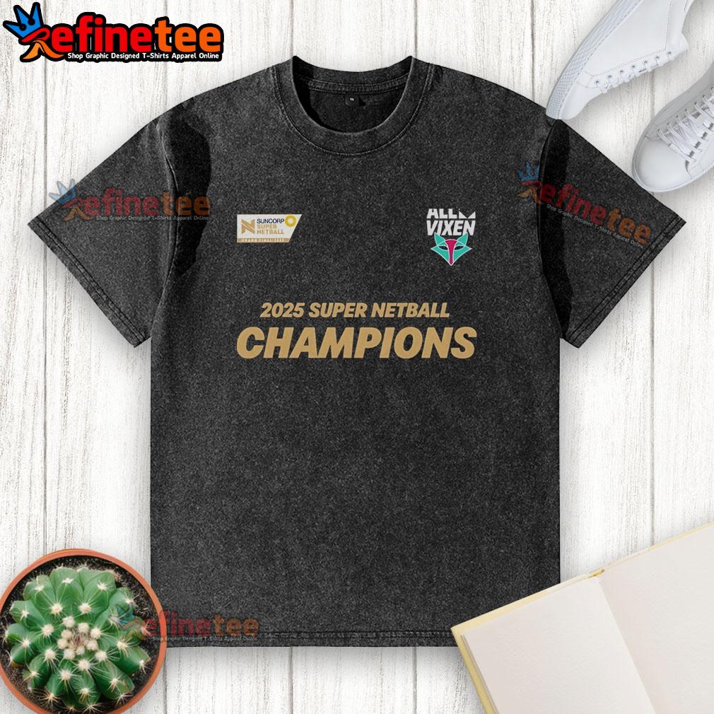 Official Melbourne Vixens 2025 Champions washed t-shirt featuring team logo and vibrant colors for fans and supporters.