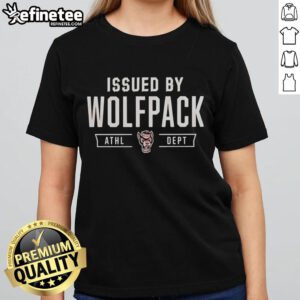 Official NC State Wolfpack ladies tee issued by Wolfpack Athletic Department, featuring team logo and vibrant colors.