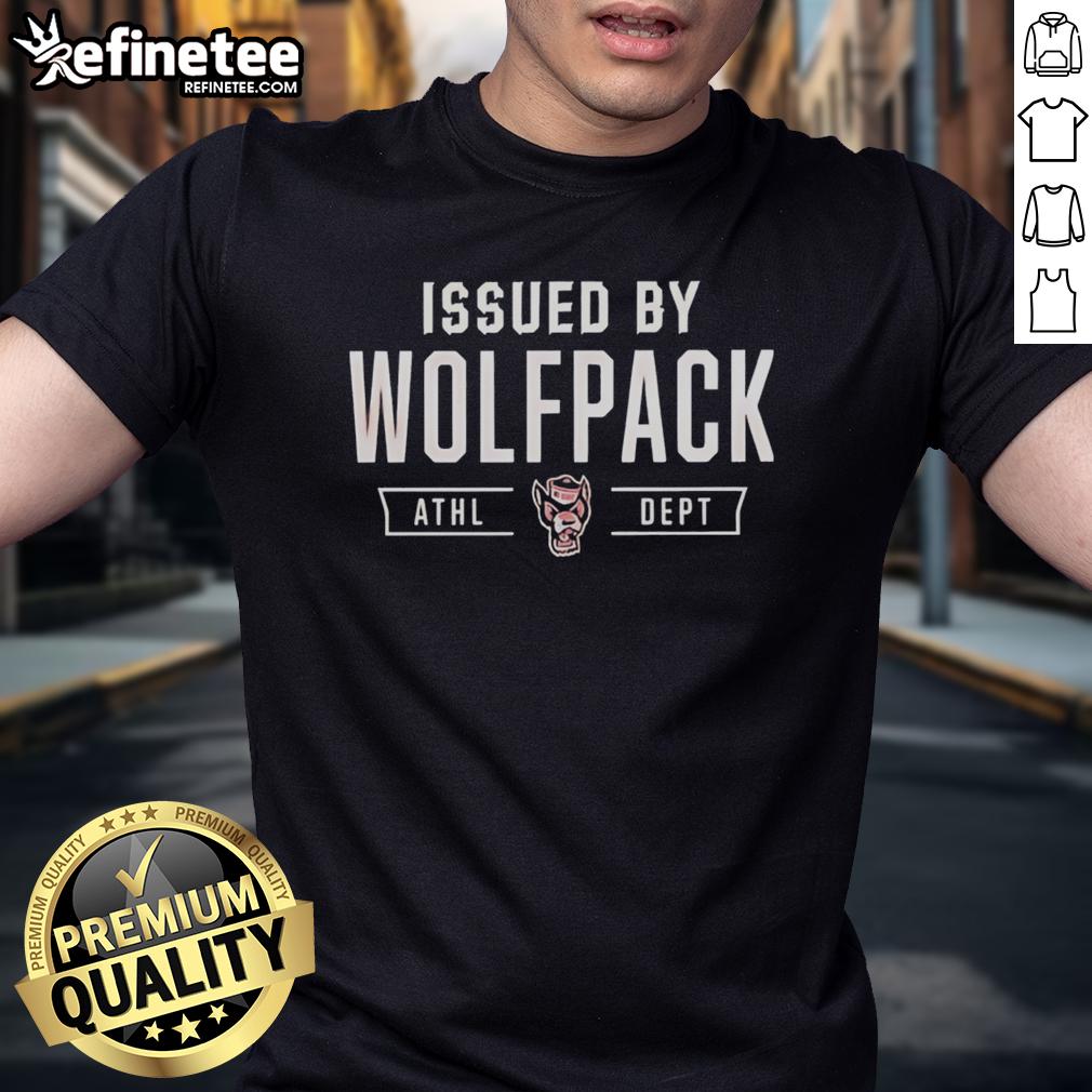 Alt Text: Official NC State Wolfpack T-shirt issued by the Wolfpack Athletic Department, featuring the iconic team logo.
