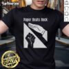 Funny Paper Beats Rock Logo T-Shirt featuring a playful design highlighting the classic game with vibrant colors.