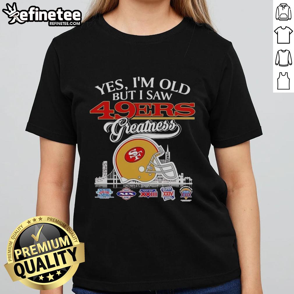 San Francisco 49ers skyline helmet ladies tee, showcasing pride and nostalgia for football greatness.