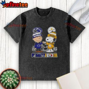 Happy Charlie Brown in Penn State Nittany Lions x Snoopy design on Pittsburgh Steelers skyline washed t-shirt.