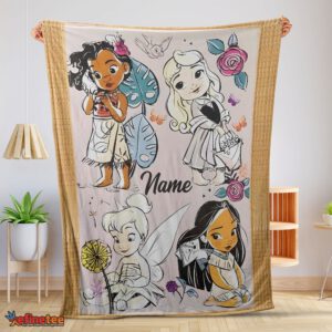 Nice Disney Chibi Moana Alice Tinker Bell Pocahontas  Blanket Fleece Customized Blanket