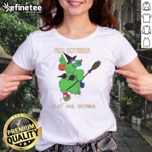 Philadelphia Phillies mascot, Phillie Phanatic, in a Halloween-themed ladies tee for October celebrations.