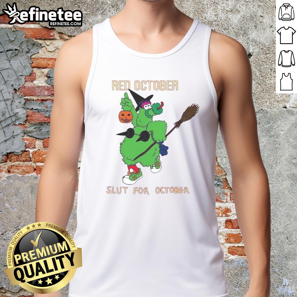 Alt Text: Philadelphia Phillies mascot, Phillie Phanatic, in a Halloween tank top for October festivities.