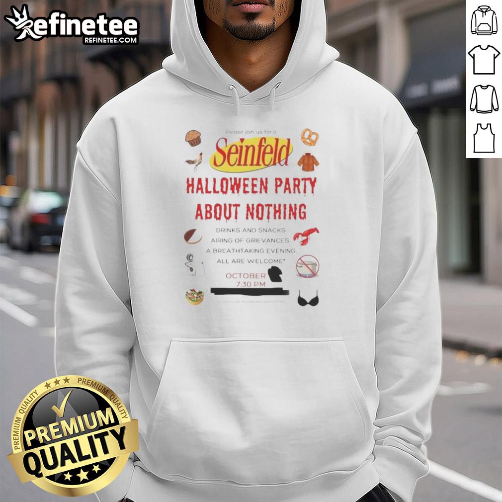Cozy Nice Seinfeld Halloween Party About Nothing Hoodie featuring iconic show references, perfect for fans celebrating Halloween.