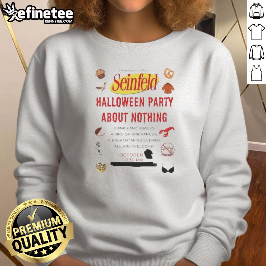 Cozy 'Nice Seinfeld Halloween Party About Nothing' sweatshirt, perfect for fans celebrating Halloween with style.