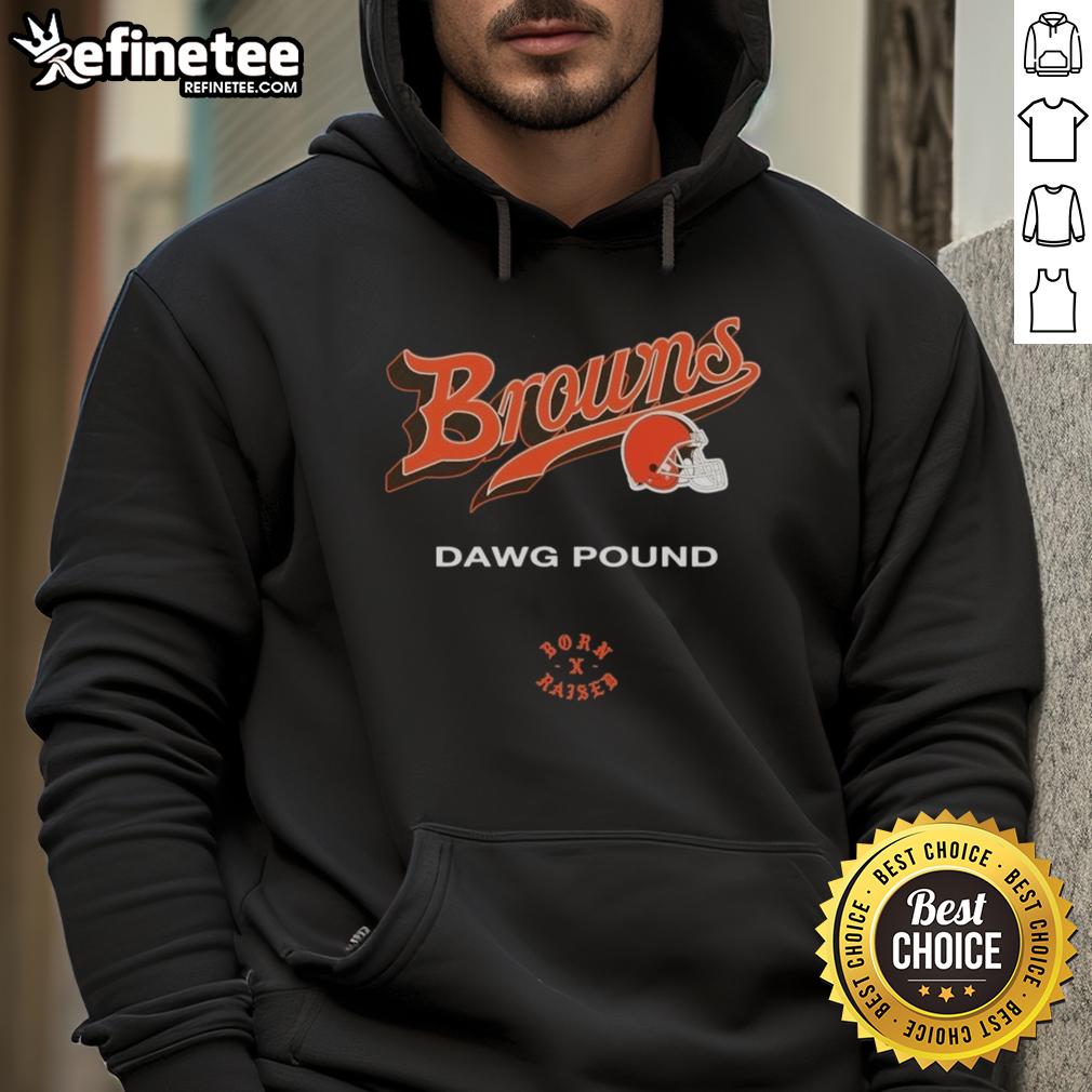 Official Cleveland Browns Born x Raised Dawg Pound Hoodie in brown, featuring team logo and stylish design for fans.