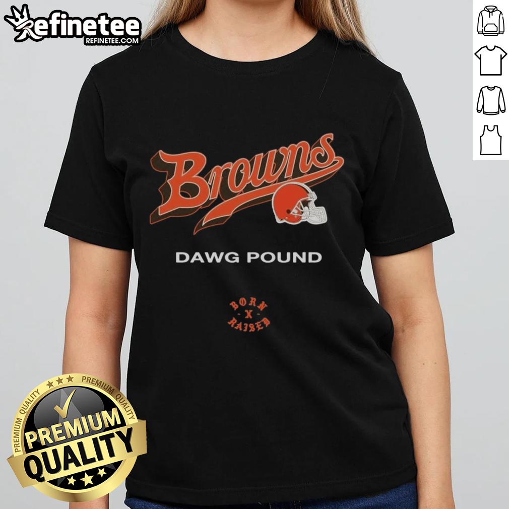 Official Cleveland Browns Born x Raised Dawg Pound Ladies Tee showcasing team spirit and style for female fans.