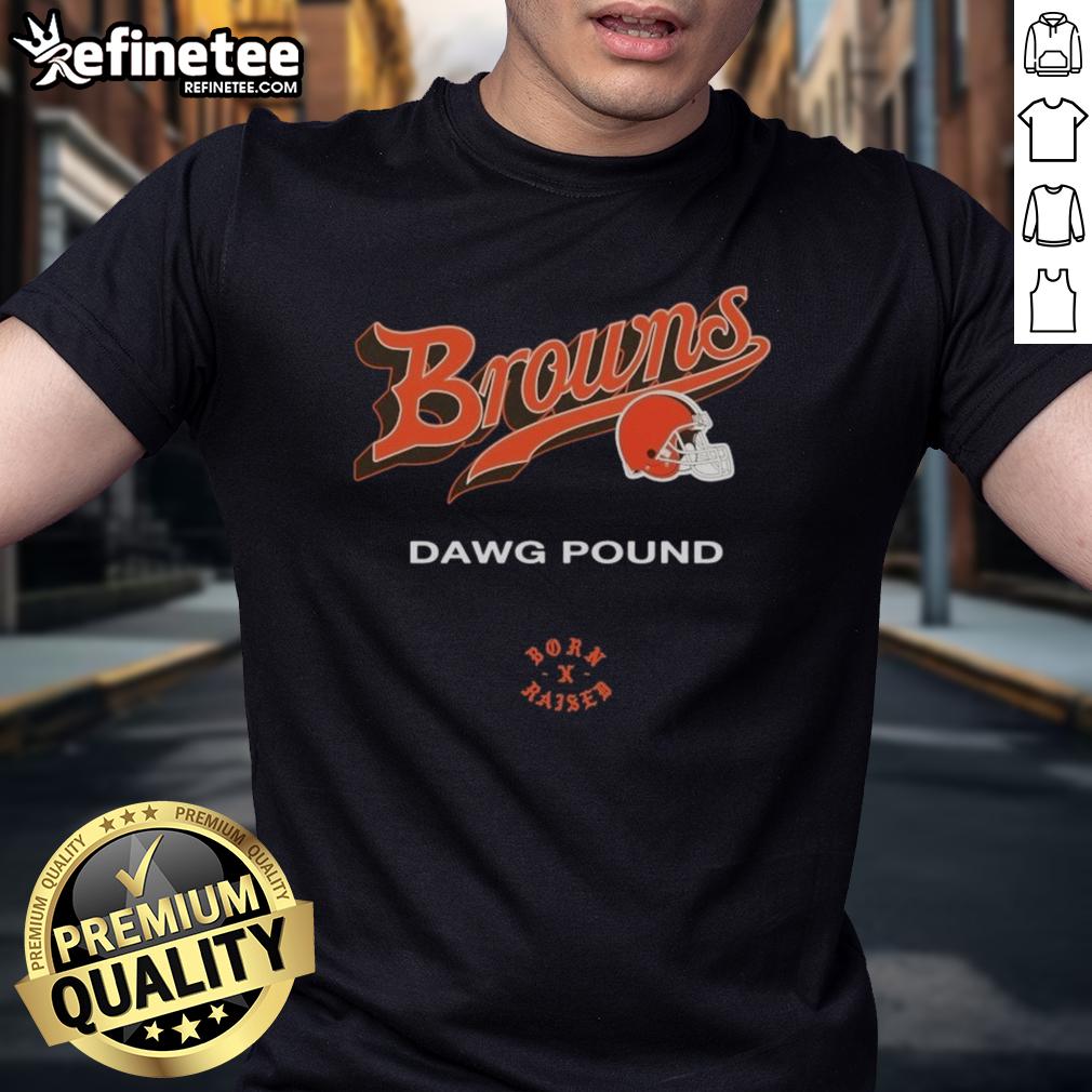 Alt Text: Official Cleveland Browns Born X Raised Dawg Pound T-Shirt featuring bold graphics and team colors for fans.