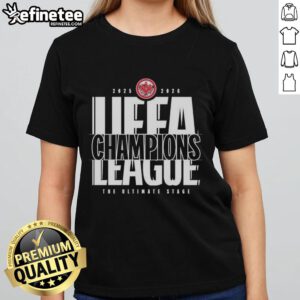 Official Eintracht Frankfurt 2025-2026 UEFA League Champions Ladies Tee showcasing team logo and stylish design.