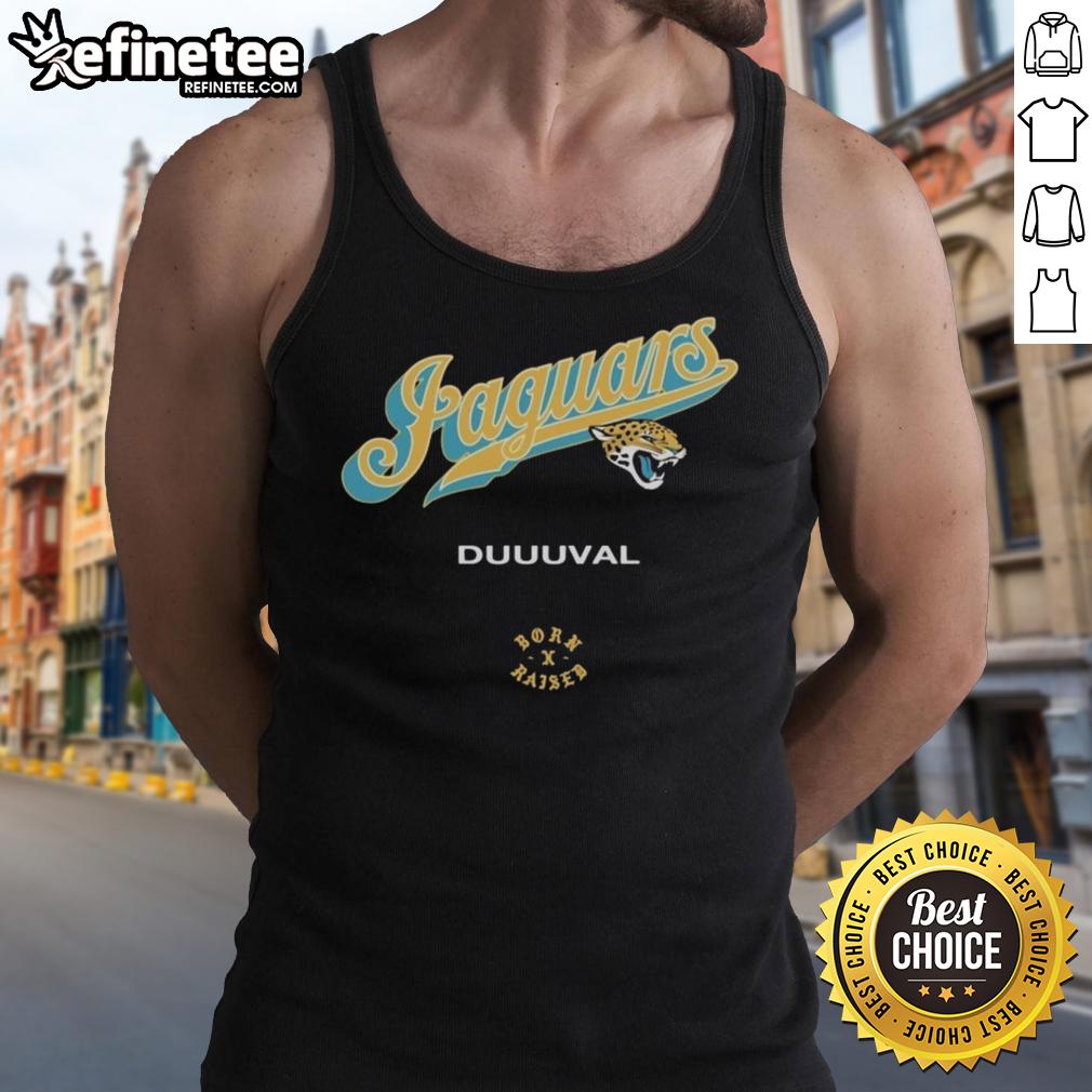 Official Jacksonville Jaguars Born x Raised Duuuval tank top featuring bold team graphics and stylish design.