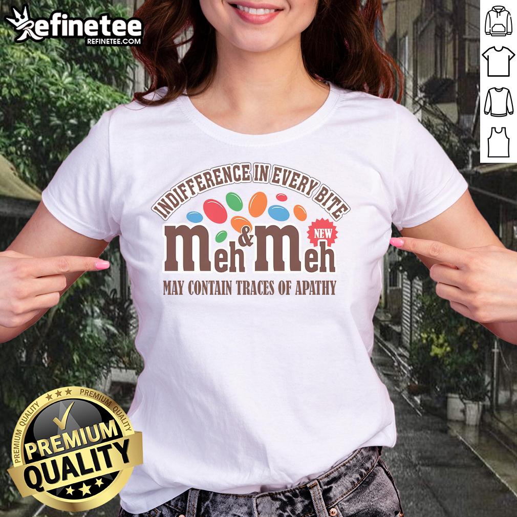 Official Meh Meh Indifference Tee for ladies, featuring a playful design that captures apathy in every bite.