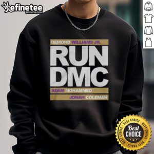 Run DMC football sweatshirt featuring Demond Williams Jr., Adam Mohammed, and Johnah Coleman in stylish urban fashion.