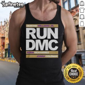 Alt Text: Official Run DMC football tank top featuring Demond Williams Jr., Adam Mohammed, and Johnah Coleman in action.