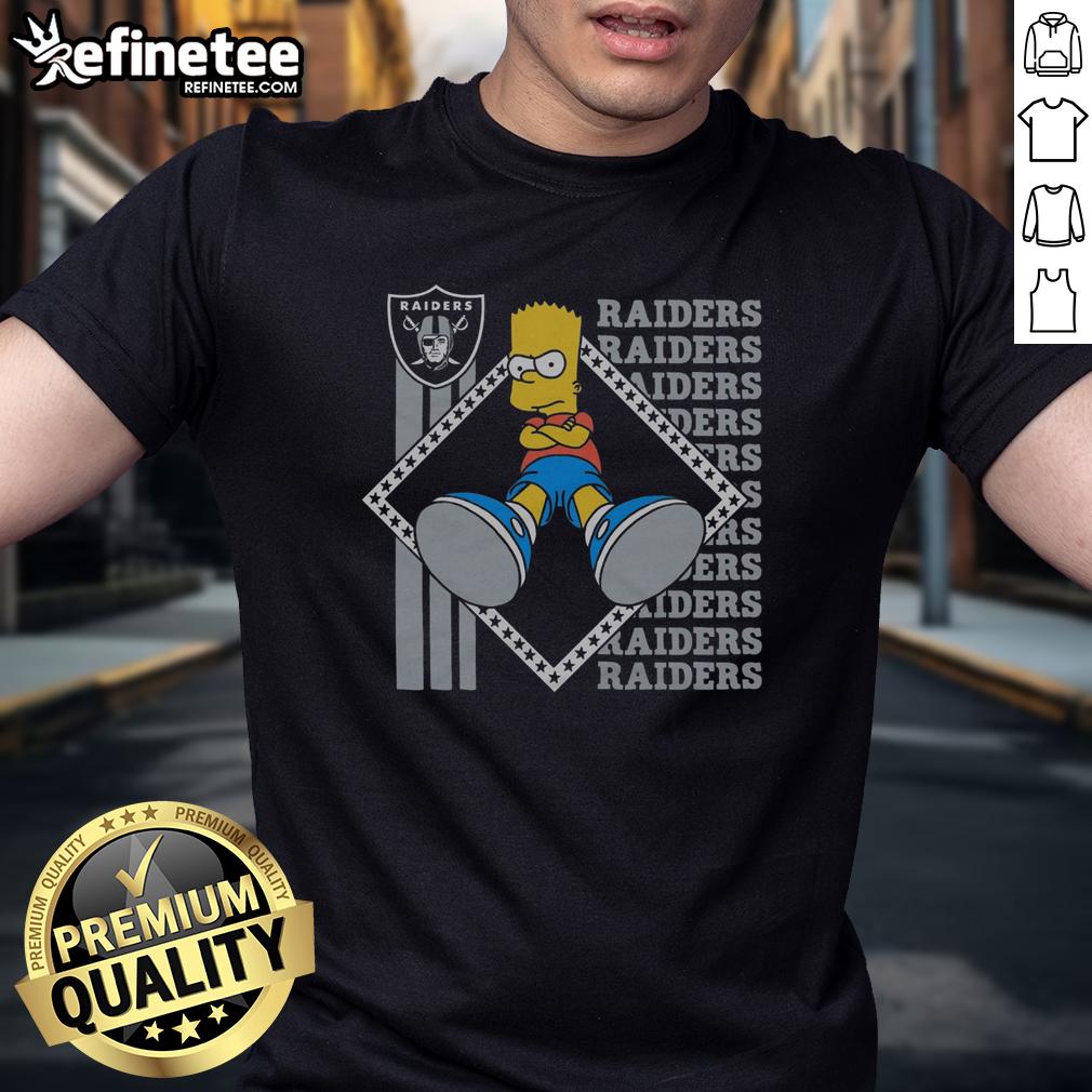 Original The Simpsons Bart X Las Vegas Raiders T-Shirt featuring Bart Simpson in Raiders gear, perfect for fans and collectors.