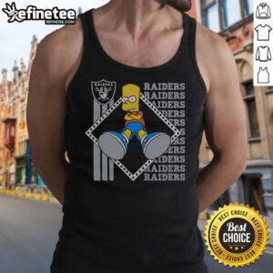 Alt Text: Original The Simpsons Bart X Las Vegas Raiders tank top featuring Bart Simpson in Raiders gear, perfect for fans.