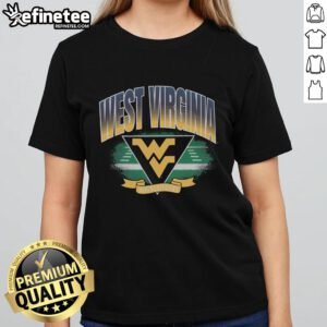 Alt Text: Womens Original West Virginia Mountaineers Arena Fade Tee featuring vibrant team colors and logo for fans.