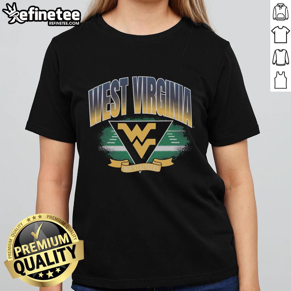 Alt Text: Womens Original West Virginia Mountaineers Arena Fade Tee featuring vibrant team colors and logo for fans.