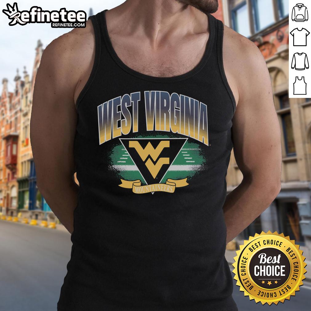 Alt Text: Original West Virginia Mountaineers arena fade tank top featuring vibrant colors and team logo, perfect for fans.