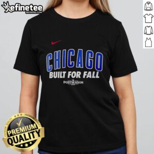 Premium Chicago Cubs Built For Fall 2025 Postseason Ladies Tee in vibrant blue, perfect for game day and autumn style.