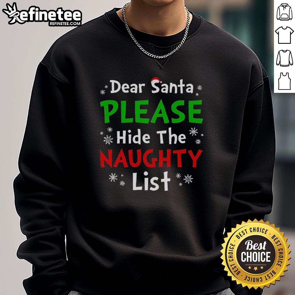 Cozy Premium Dear Santa Please Hide The Naughty List Sweatshirt in festive red, perfect for holiday celebrations.