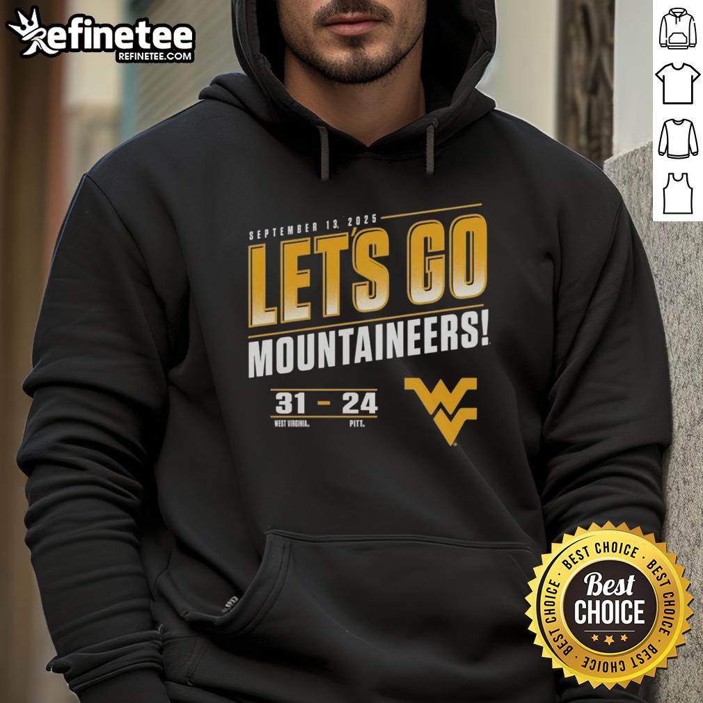 Premium hoodie featuring the 2025 Virginia Mountaineers vs. Pitt Panthers score 31-24 design for fans.