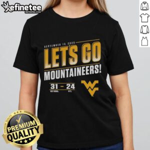 Premium Ladies Tee featuring Virginia Mountaineers vs. Pitt Panthers 2025 score 31-24, perfect for game day.