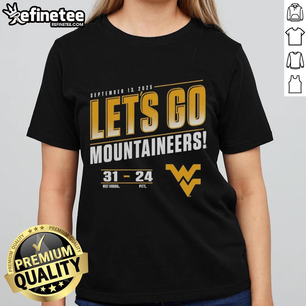Premium Ladies Tee featuring Virginia Mountaineers vs. Pitt Panthers 2025 score 31-24, perfect for game day.