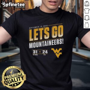 Premium Let'S Go Virginia Mountaineers Vs. Pitt Panthers 2025 Score 31-24 T-Shirt featuring vibrant team graphics.