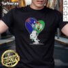Alt Text: Premium Snoopy Hug Heart T-Shirt featuring New England Patriots and Boston Celtics logos, perfect for sports fans.