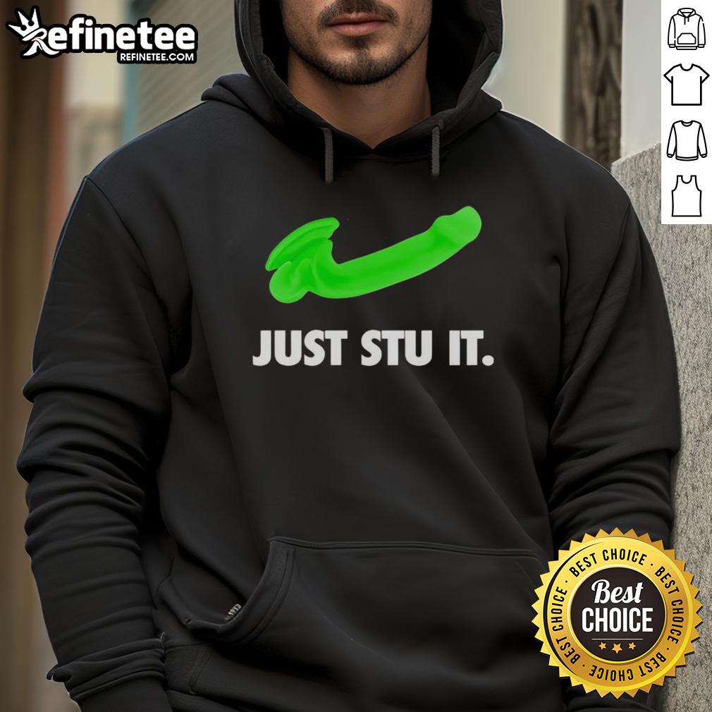 Alt Text: Premium Stu Feiner Just Stu It Hoodie in black, featuring bold graphics and a comfortable fit, perfect for casual wear.