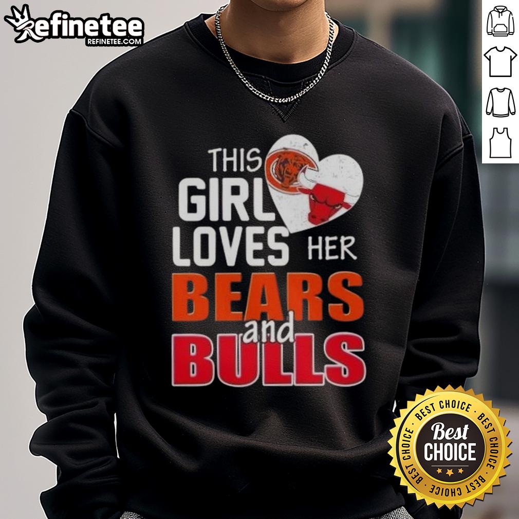 Alt Text: Premium sweatshirt for girls featuring Chicago Bears and Bulls logos, perfect for sports fans and cozy wear.