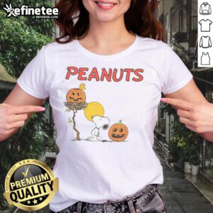 Alt Text: Pretty RSQ x Peanuts Pumpkins Ladies Tee featuring a vibrant pumpkin graphic, perfect for fall fashion.