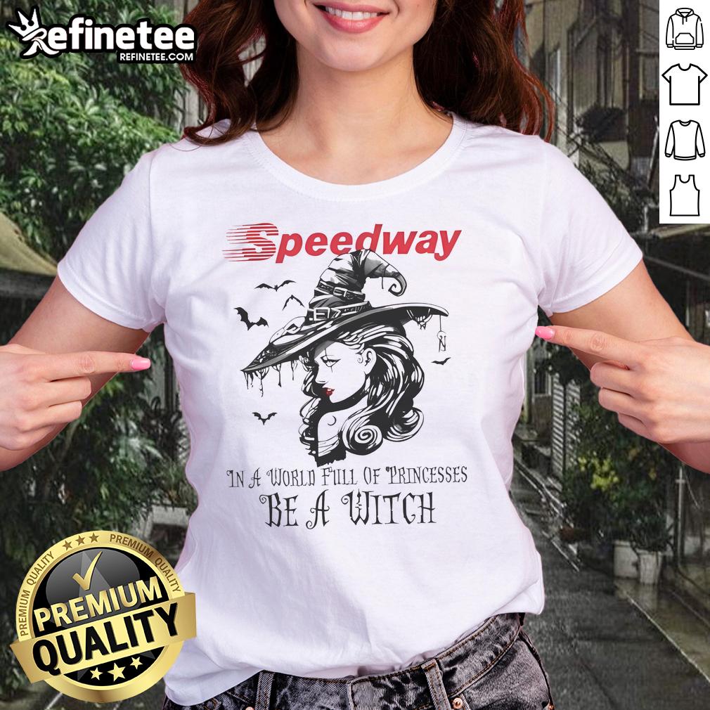 Pretty Speedway Halloween ladies' tee with 'Be a Witch' design, perfect for celebrating Halloween in style.