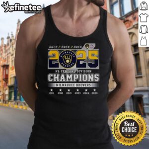 Milwaukee Brewers NL Central Division Champions 2025 tank top featuring back-to-back-to-back ball-in-glove logo.