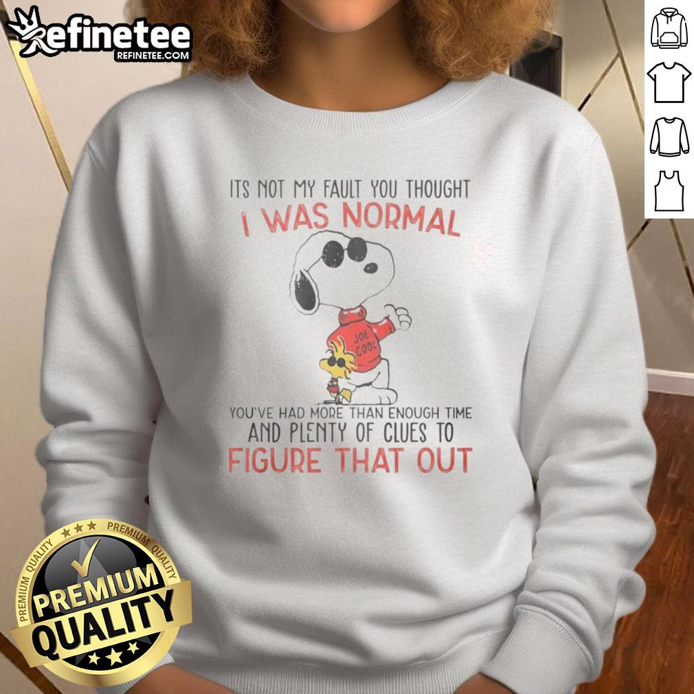 Awesome Snoopy sweatshirt with 'It's Not My Fault You Thought I Was Normal' text design, perfect for casual wear.