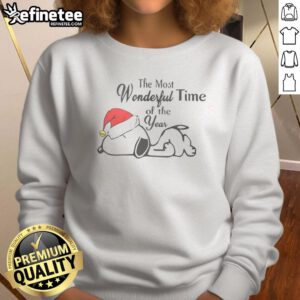Cute Snoopy Christmas Hat sweatshirt featuring 'The Most Wonderful Time of the Year' design for festive holiday wear.